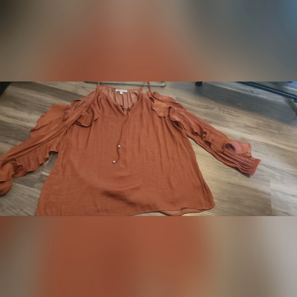 Jennifer Lopez Womens Rust Orange Cut out Shoulder Blouse Size Large